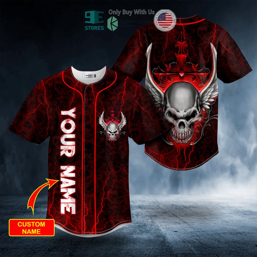 personalized red winged fire skull custom baseball jersey 1 92692