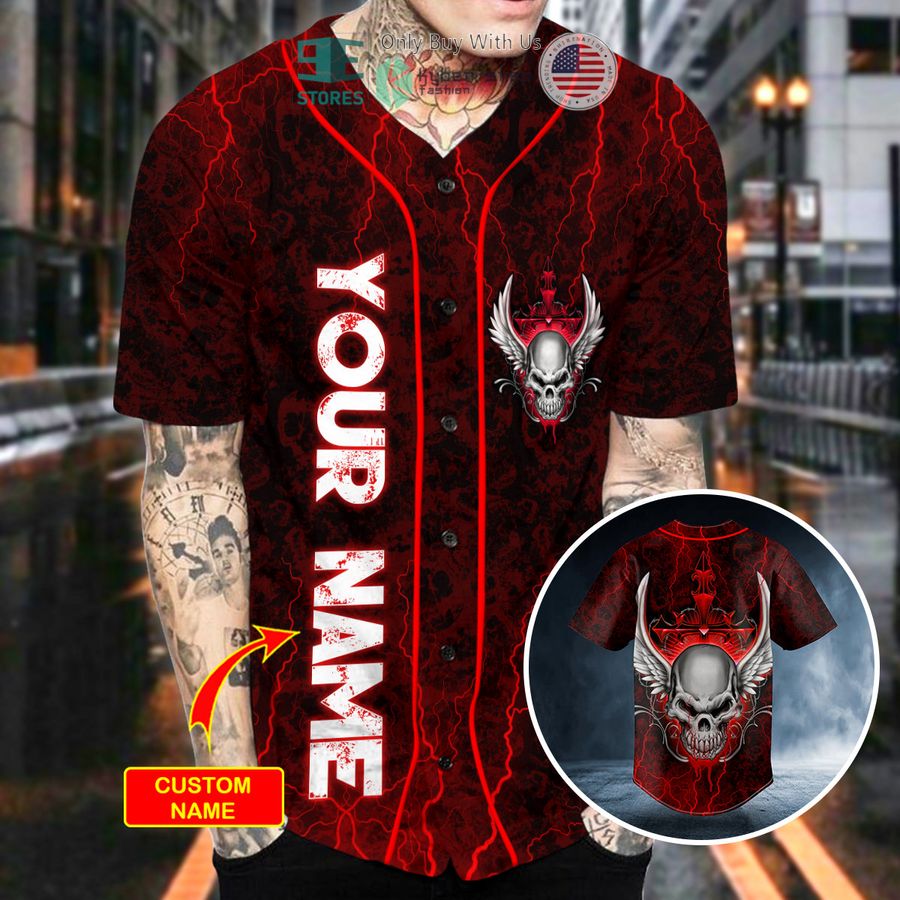 personalized red winged fire skull custom baseball jersey 2 46225