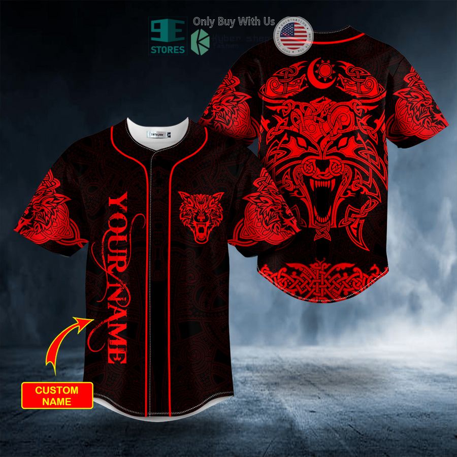 personalized red wolf power viking tattoo custom baseball jersey 1 97891