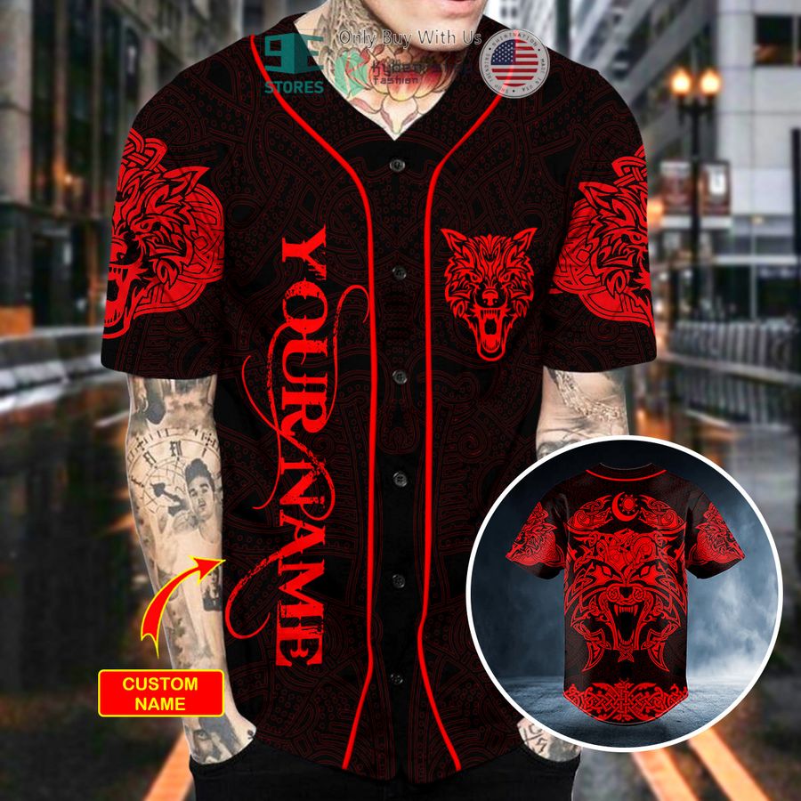 personalized red wolf power viking tattoo custom baseball jersey 2 99622