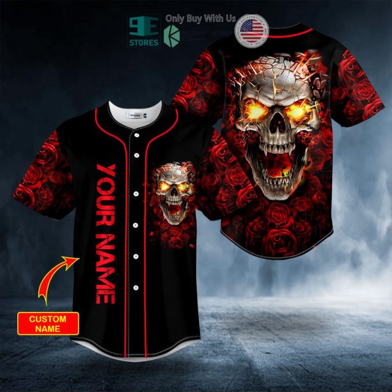 personalized roses blast skull custom baseball jersey 1 81361