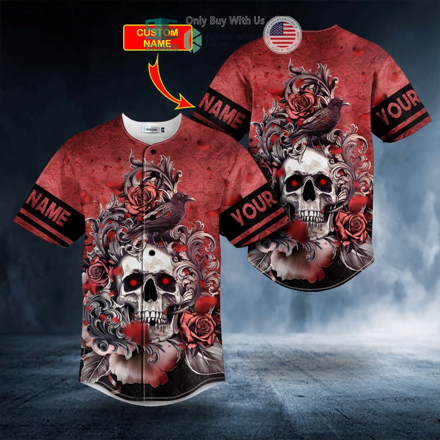 personalized roses raven skull custom baseball jersey 1 67313