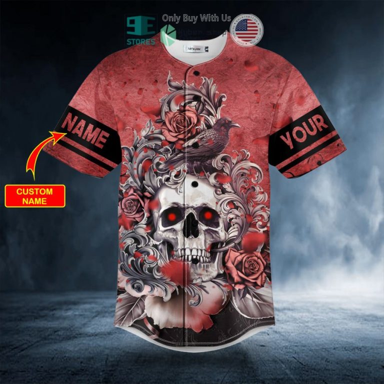 personalized roses raven skull custom baseball jersey 3 21783