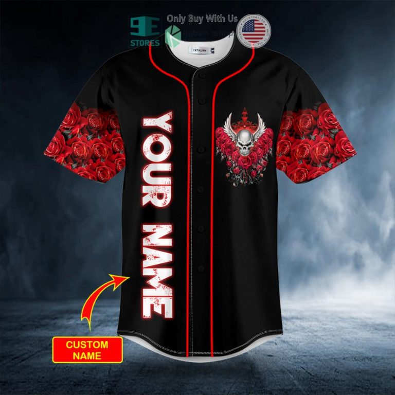 personalized roses winged skull custom baseball jersey 2 21984