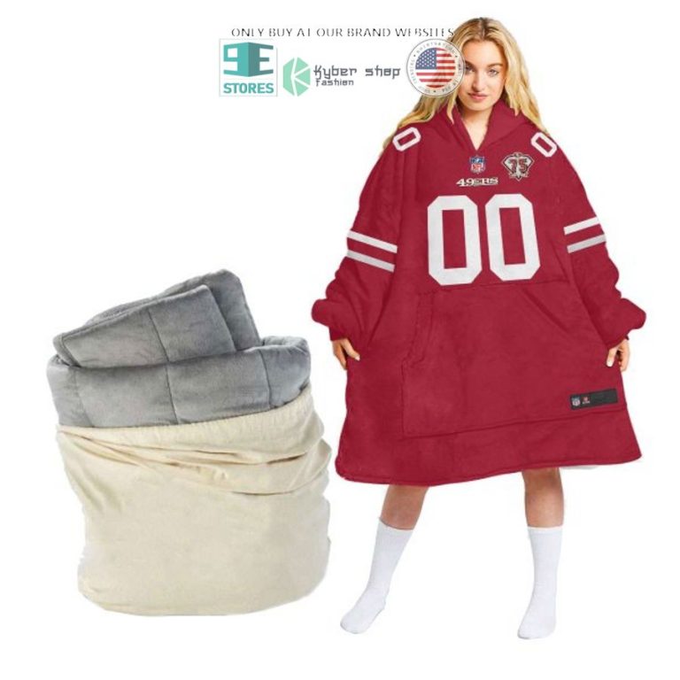 personalized san francisco 49ers logo red sherpa hoodie blanket 1 83749