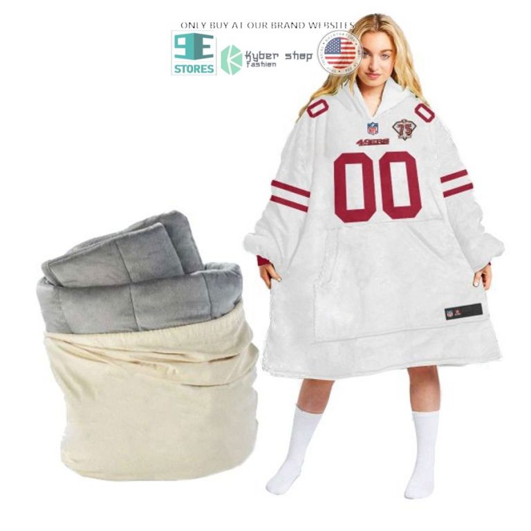 personalized san francisco 49ers logo white sherpa hoodie blanket 1 42932