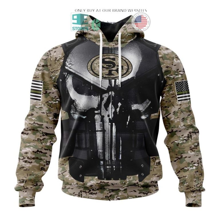 personalized san francisco 49ers skull punisher veteran camo 3d shirt hoodie 1 3921