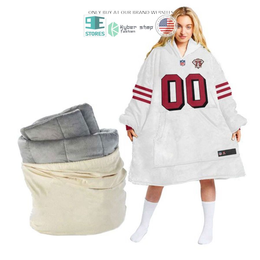 personalized san francisco 49ers white sherpa hoodie blanket 1 14042