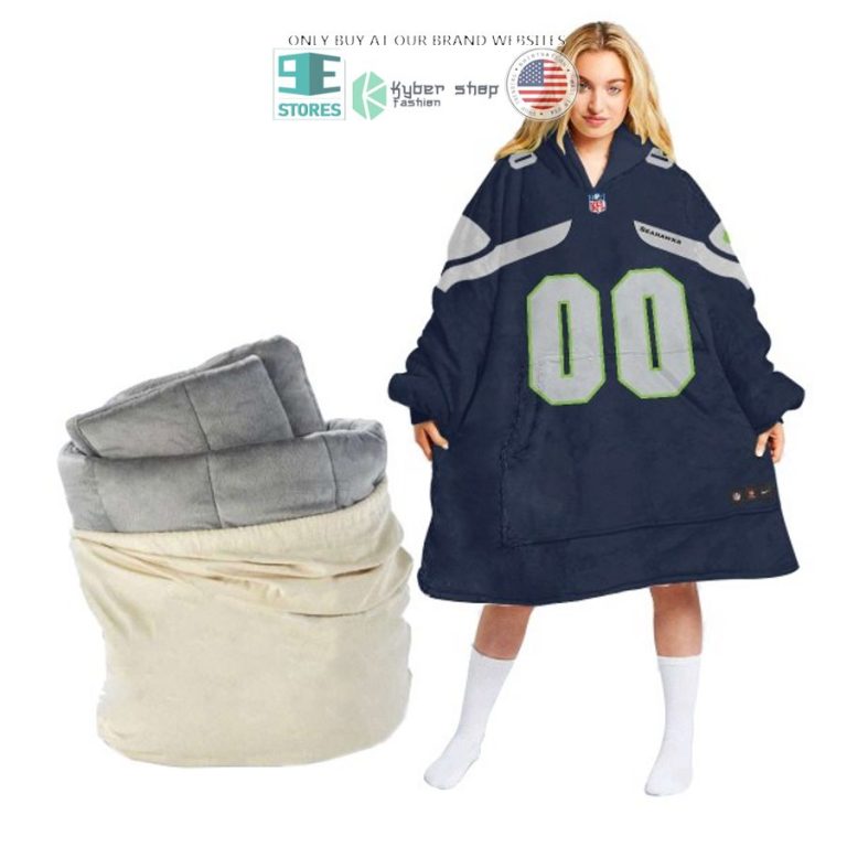 personalized seattle seahawks dark blue sherpa hoodie blanket 1 58361