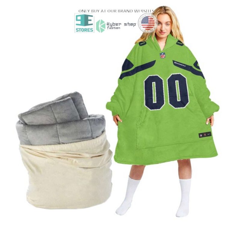 personalized seattle seahawks green sherpa hoodie blanket 1 14142