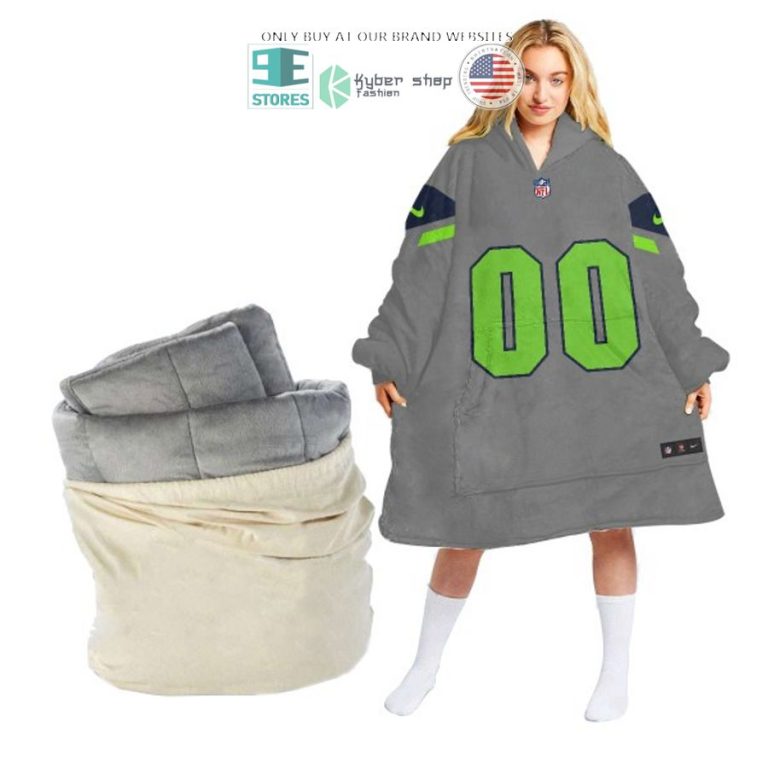 personalized seattle seahawks grey sherpa hoodie blanket 1 56054