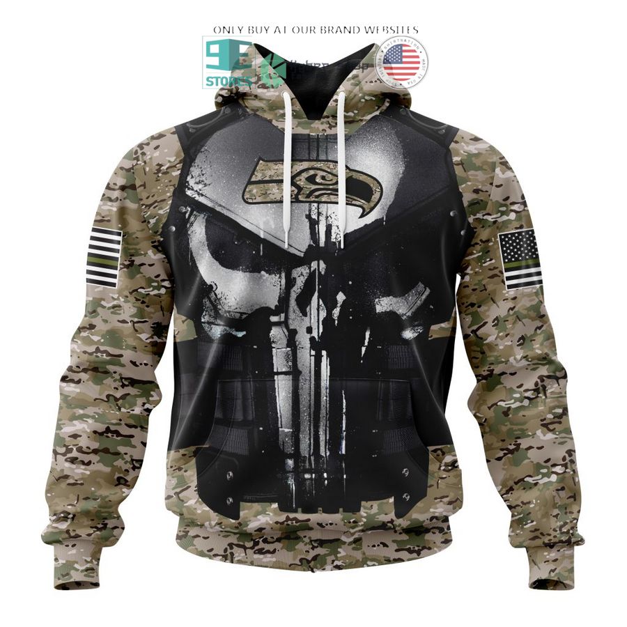 personalized seattle seahawks skull punisher veteran camo 3d shirt hoodie 1 80745