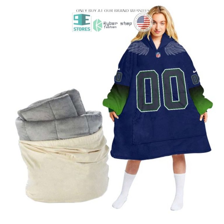 personalized seattle seahawks wings logo blue sherpa hoodie blanket 1 99623