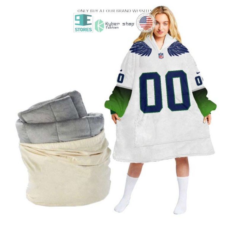 personalized seattle seahawks wings logo white sherpa hoodie blanket 1 36781