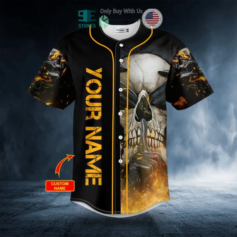 personalized see hear speak no evil fire skull custom baseball jersey 3 15594