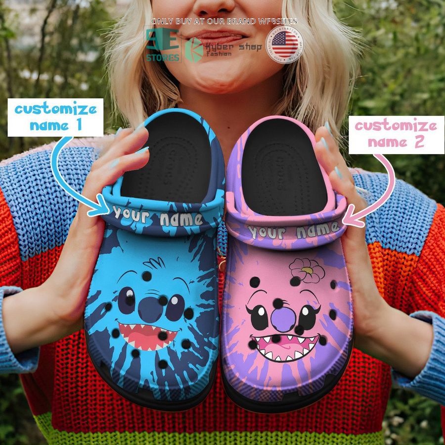 personalized stitch and angel tie dye face crocs crocband shoes 1 20676