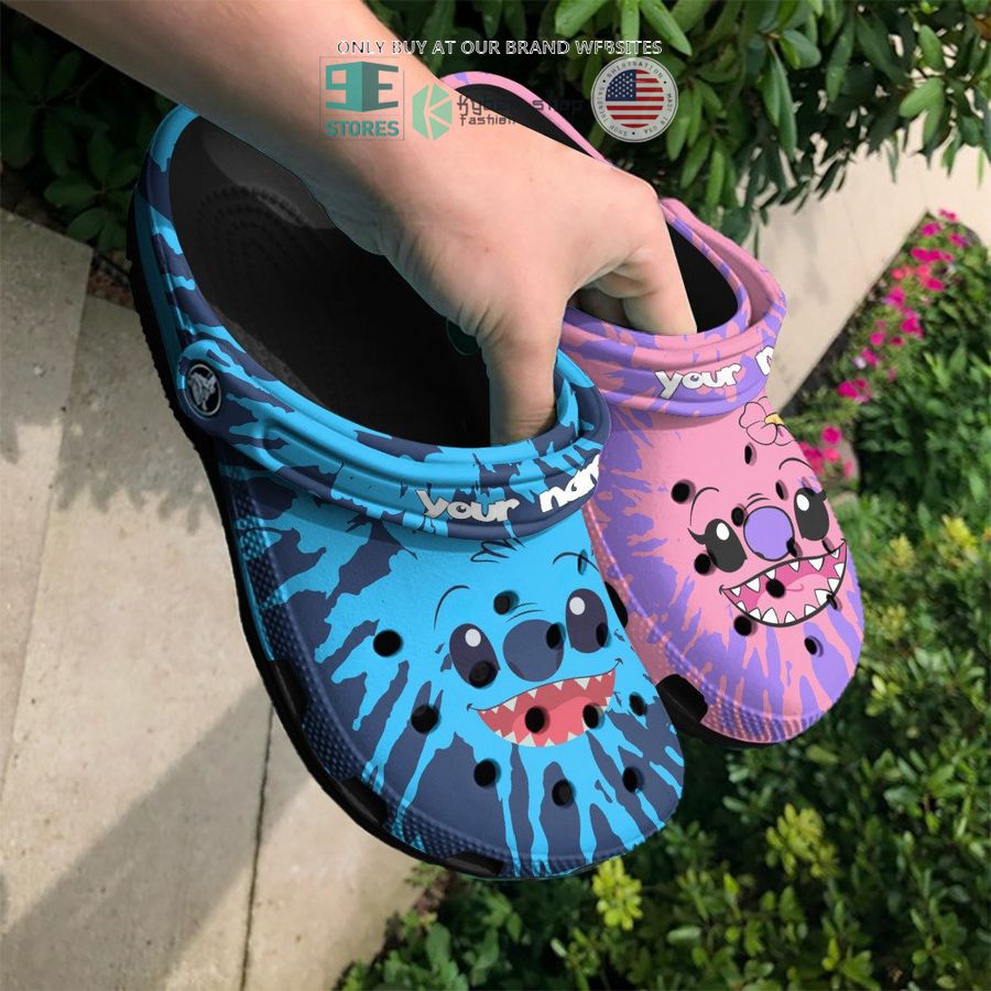 personalized stitch and angel tie dye face crocs crocband shoes 2 42249