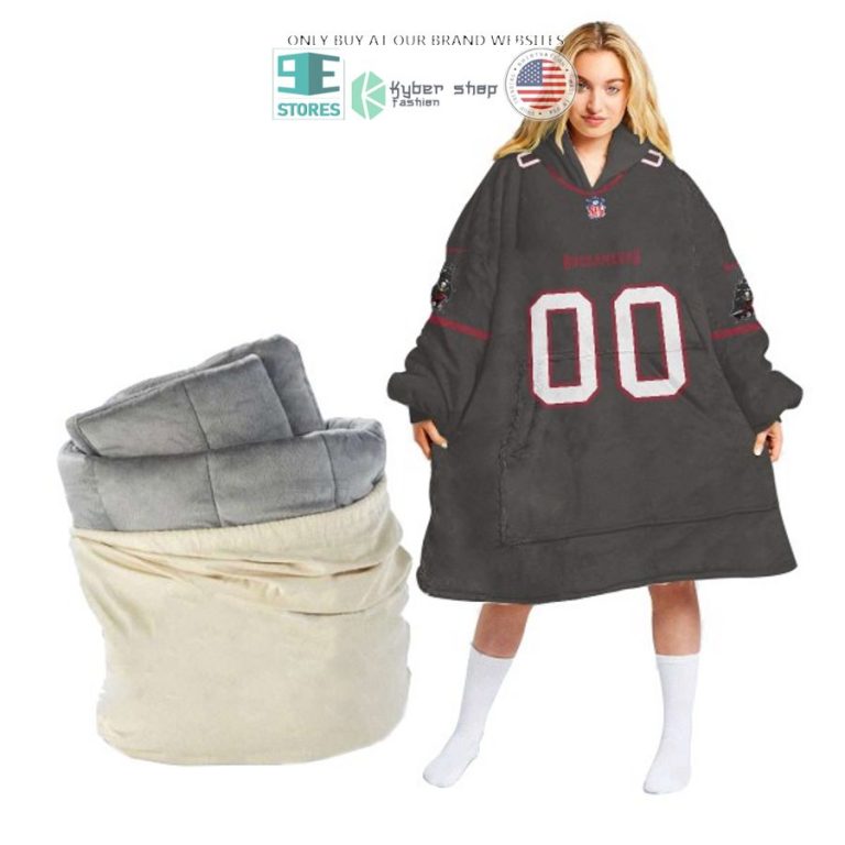 personalized tampa bay buccaneers black sherpa hoodie blanket 1 34536