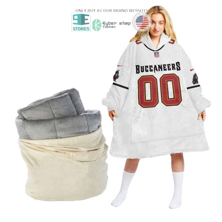 personalized tampa bay buccaneers white sherpa hoodie blanket 1 66193