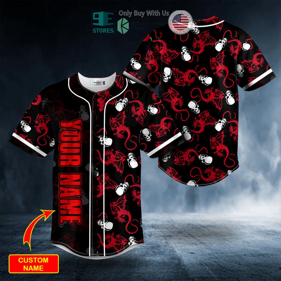 personalized tiny red dragon n white skull custom baseball jersey 1 76145