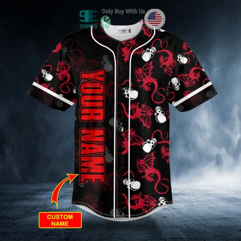 personalized tiny red dragon n white skull custom baseball jersey 3 72394