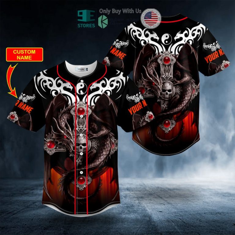 personalized tribal tattoos winged dragon on the cross skull custom baseball jersey 1 20498