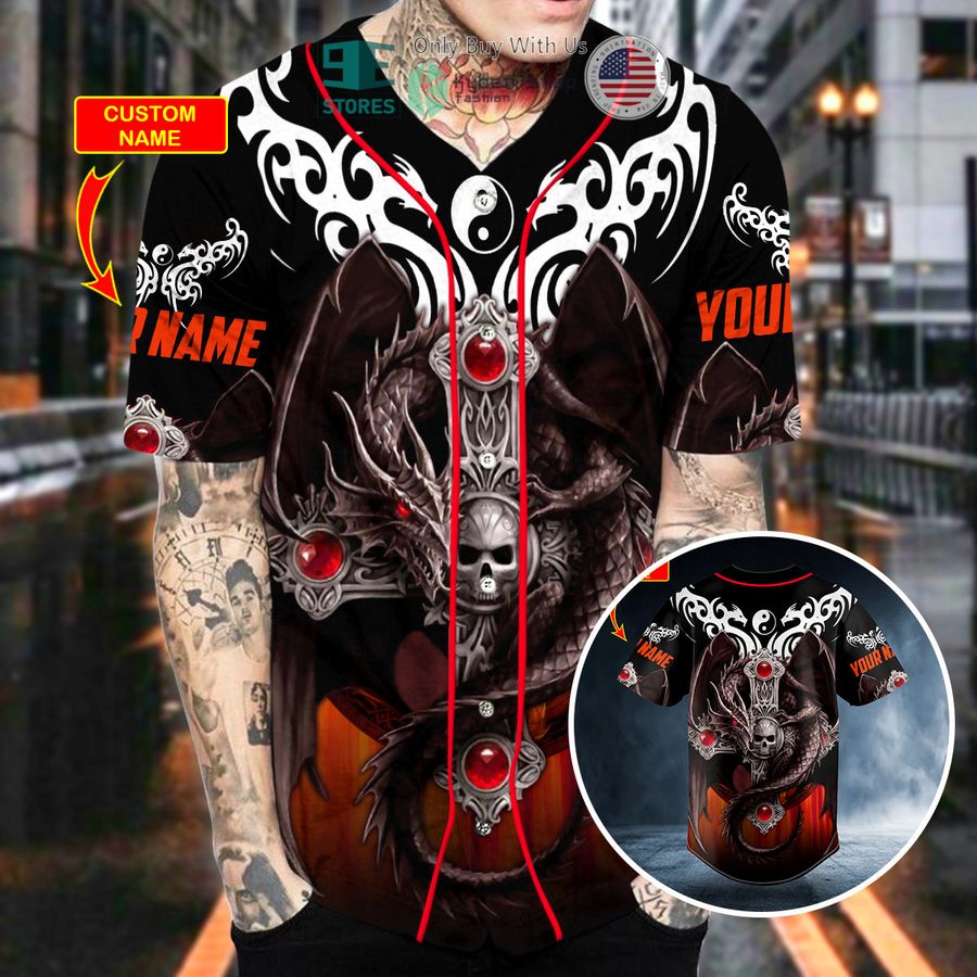 personalized tribal tattoos winged dragon on the cross skull custom baseball jersey 2 27441