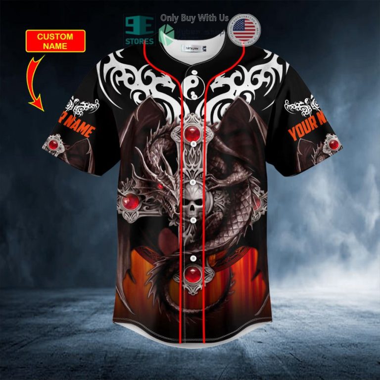 personalized tribal tattoos winged dragon on the cross skull custom baseball jersey 3 56236