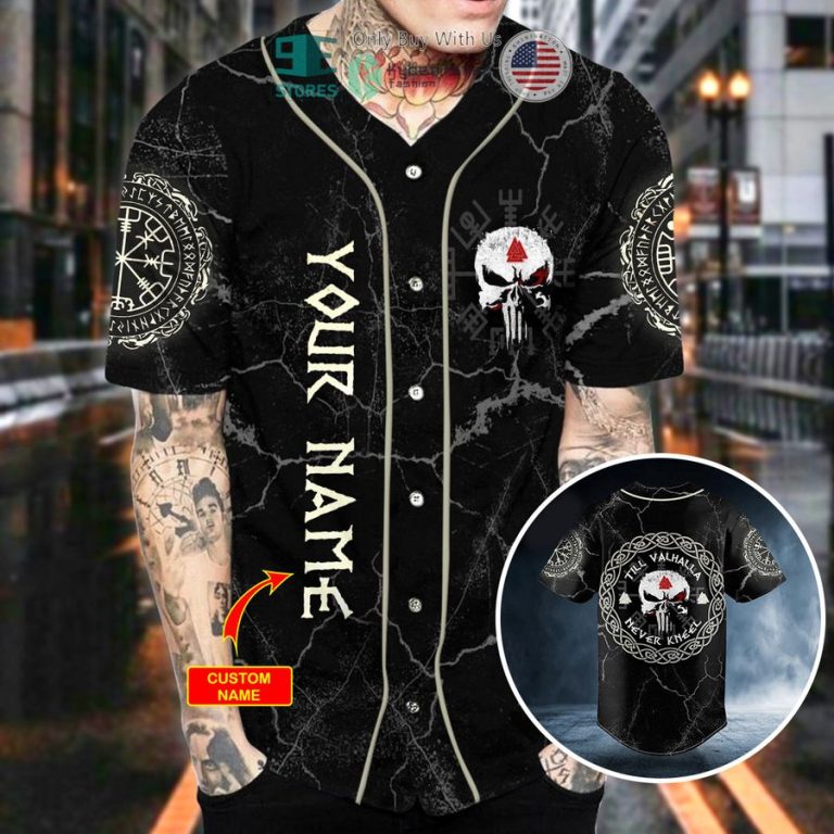 personalized valhalla never kneel punisher skull custom baseball jersey 2 41116