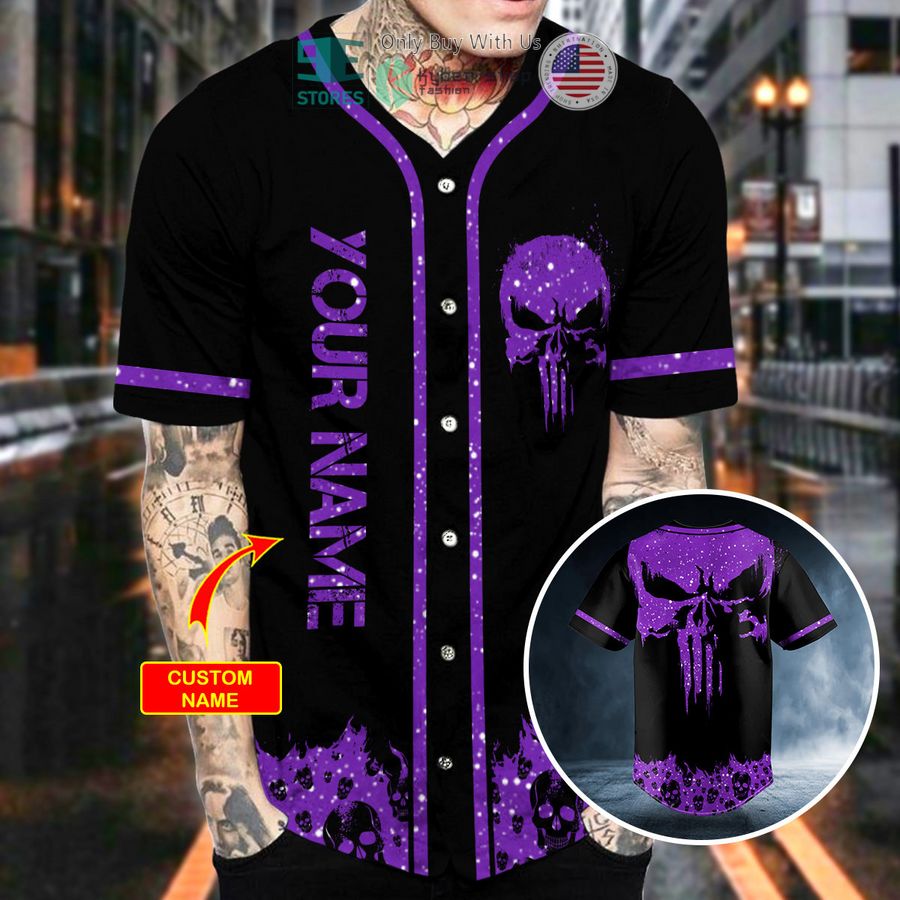 personalized violet punisher skull custom baseball jersey 2 77616