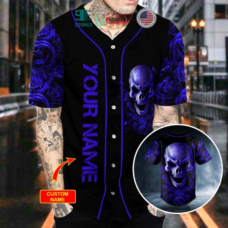 personalized violet roses angry sugar skull custom baseball jersey 2 38357