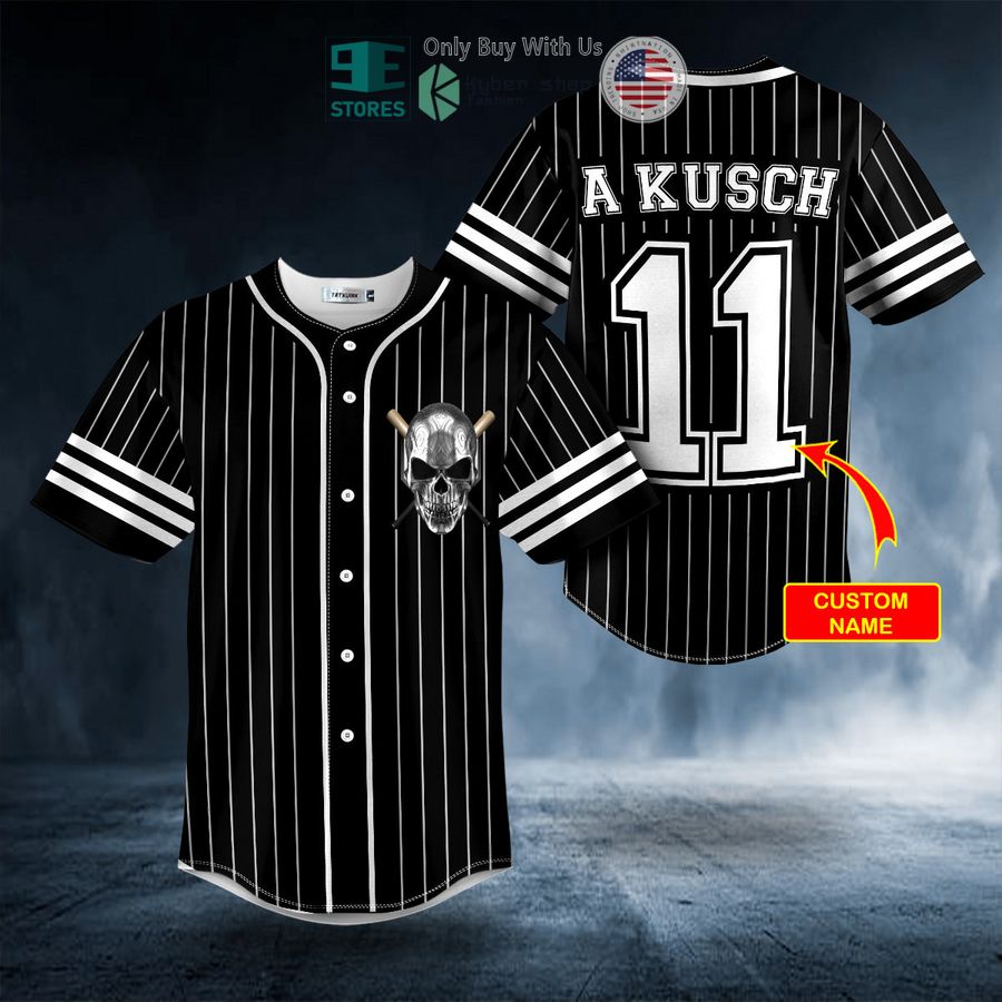 personalized white black stripes no 11 metal skull custom baseball jersey 1 57795