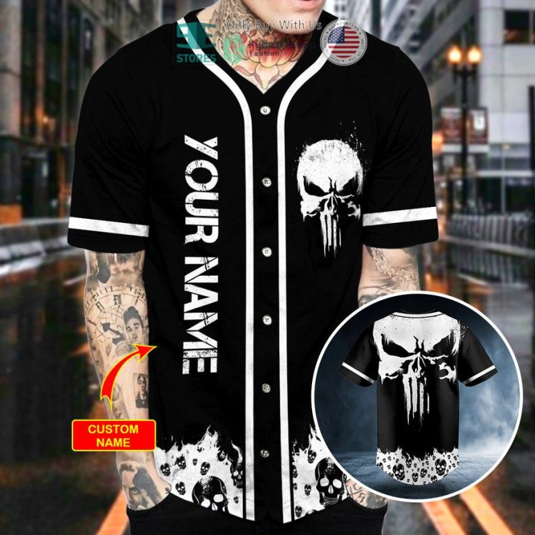 personalized white punisher skull custom baseball jersey 2 60467