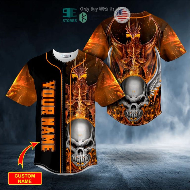 personalized winged dragon n scary fire skull custom baseball jersey 1 91832