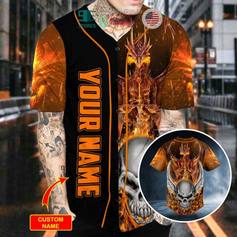 personalized winged dragon n scary fire skull custom baseball jersey 2 14020