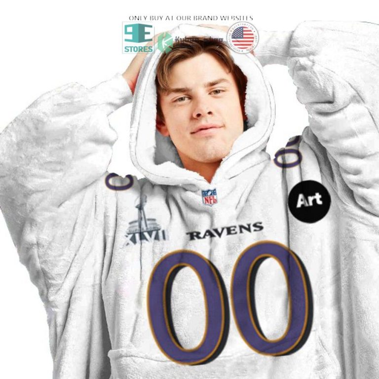 personalized xlvii baltimore ravens white sherpa hoodie blanket 3 9524