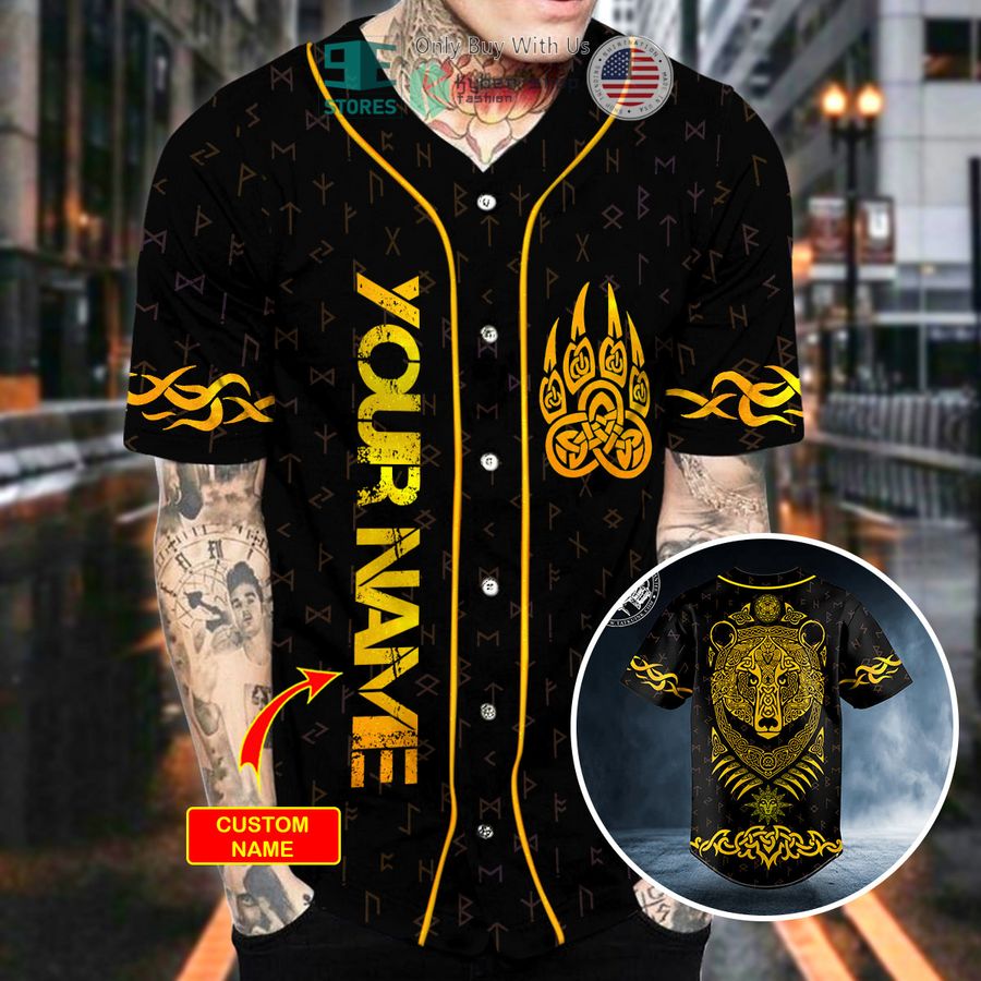 personalized yellow bear viking tattoo custom baseball jersey 2 75954