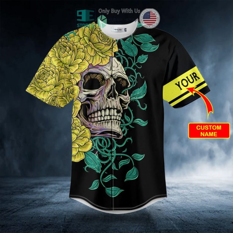 personalized yellow green floral sugar skull custom baseball jersey 3 24394