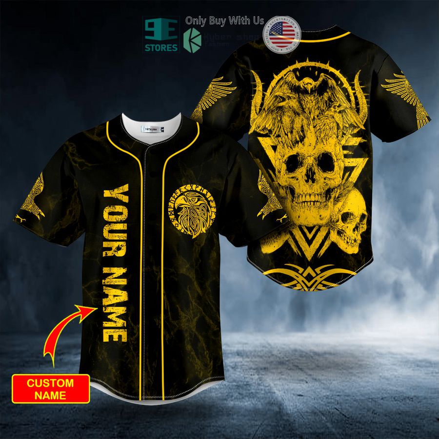 personalized yellow raven viking skull custom baseball jersey 1 28476
