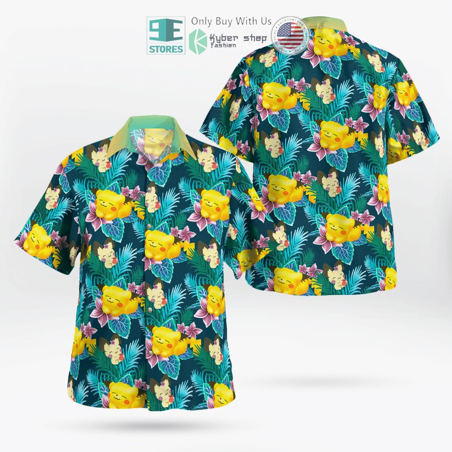pikachu on summer day hawaiian shirt shorts 2 73421