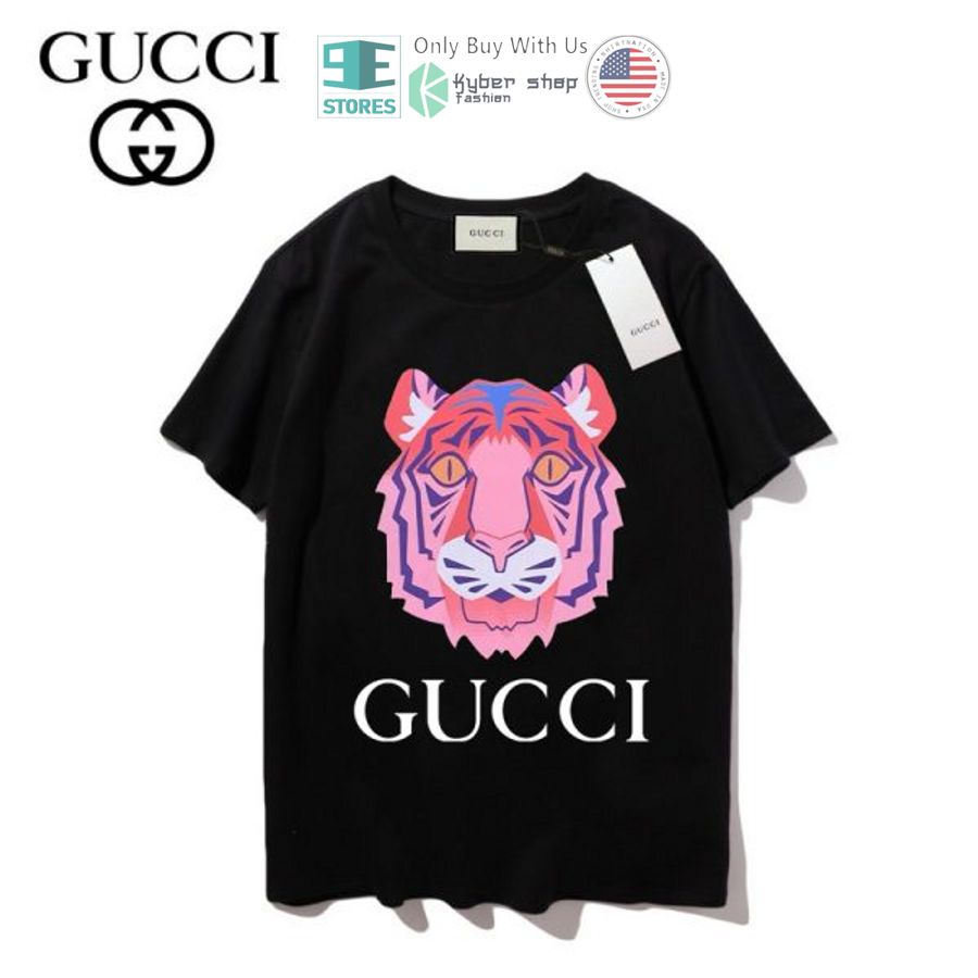 pink gucci tiger black 3d t shirt 1 7168