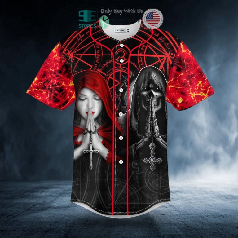 praying beauty n reaper skull baseball jersey 3 306