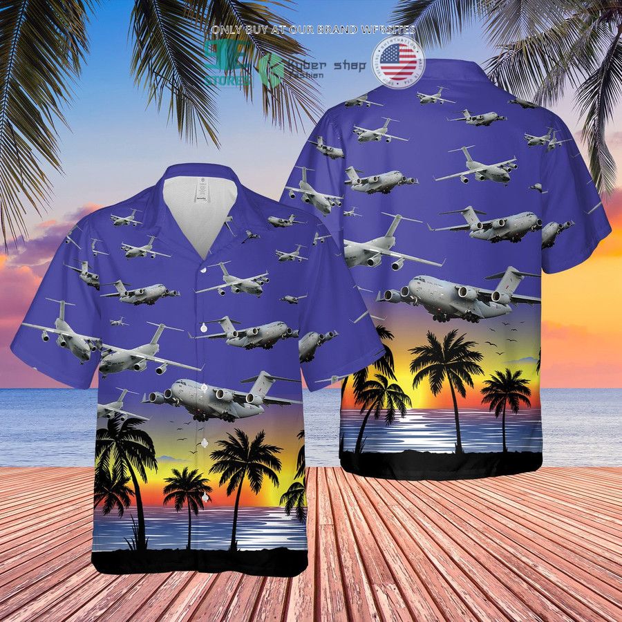 raf boeing c 17 globemaster iii uk c 17 purple hawaiian shirt shorts 1 41090