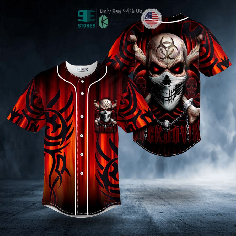 red tribal tattoos lockdown biohazard skull baseball jersey 1 13265
