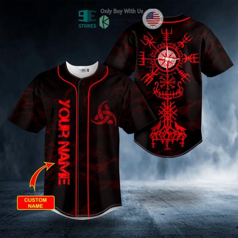 red vegvisir yggdrasill viking tattoo baseball jersey 1 86492