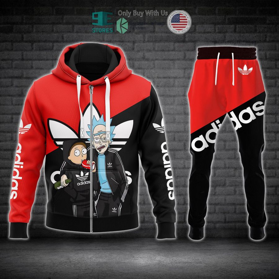 rick and morty adidas black red zip hoodie long pants 1 52496