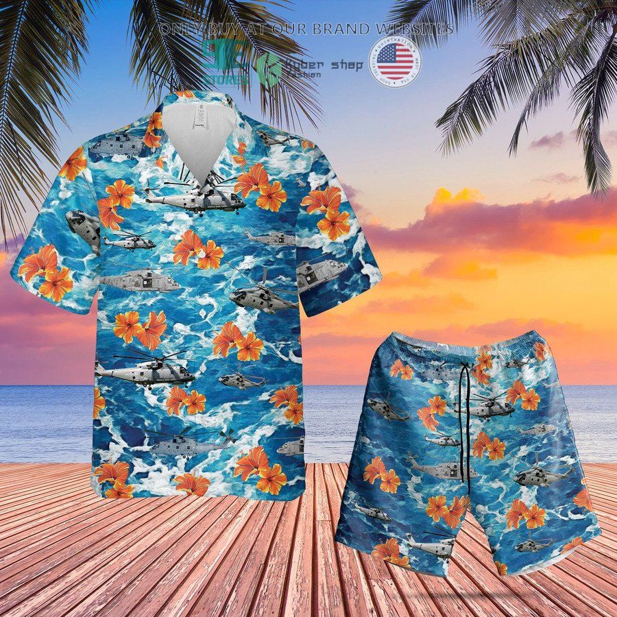 royal navy merlin mk2 flowers ocean hawaiian shirt shorts 1 2451