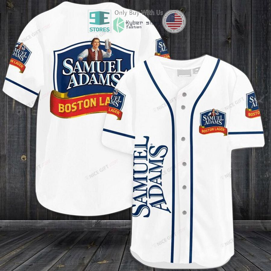 samuel adams boston lager logo white baseball jersey 1 44473