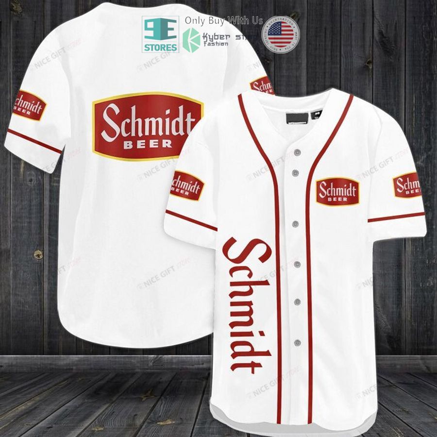 schmidts beer white baseball jersey 1 92395