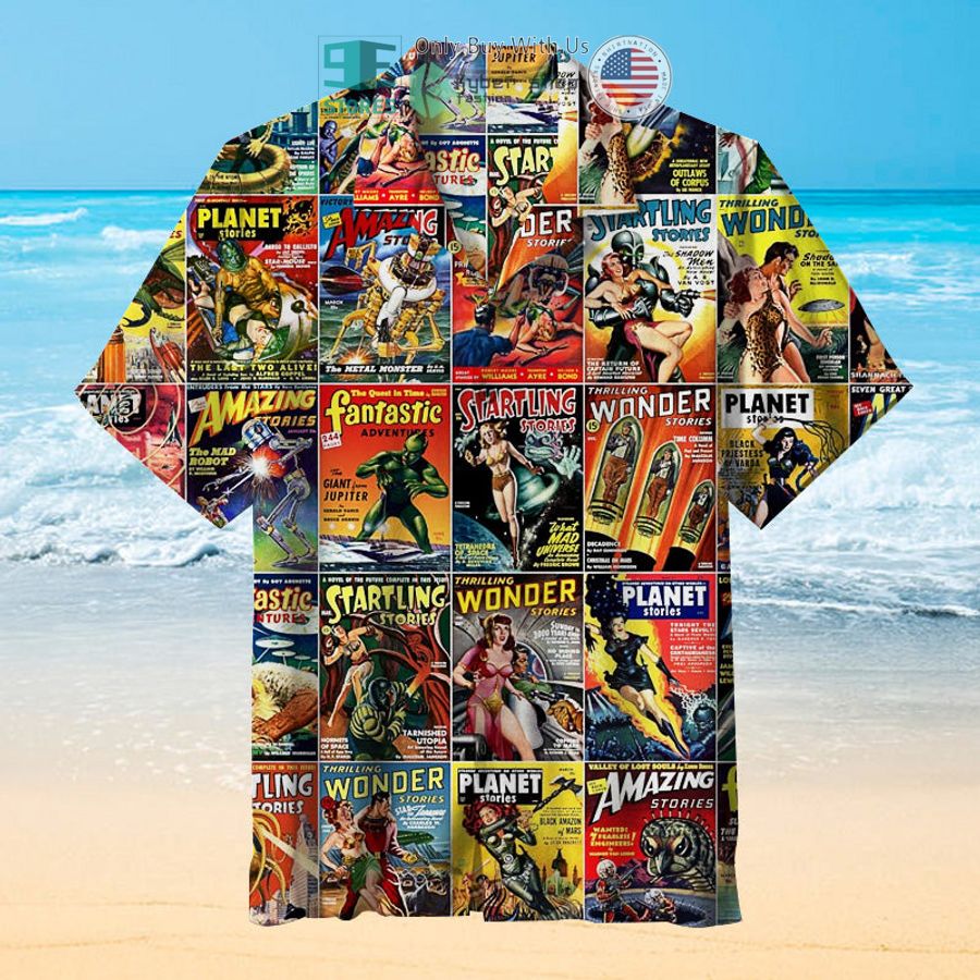 science fiction magazine hawaiian shirt 1 98219